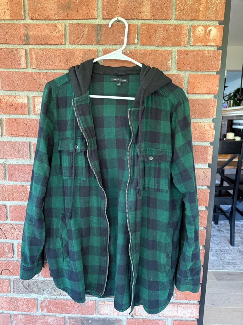 Staccato Green & Black Plaid Hooded Shirt Jacket